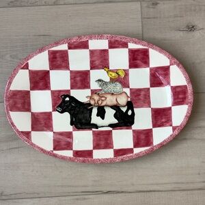 Gingham Cow Pig Sheep Rooster platter